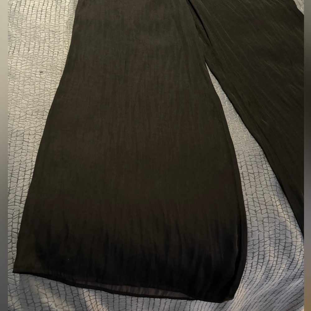 NWT ZARA SHINY WIDE LEG PANTS TROUSERS .Black . Pre owned like new sz S - Picture 11 of 14